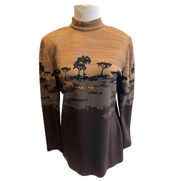 Vintage St John Collection Marie Gray Safari Print Mock Neck Zip Sweater Small - Picture 10 of 10